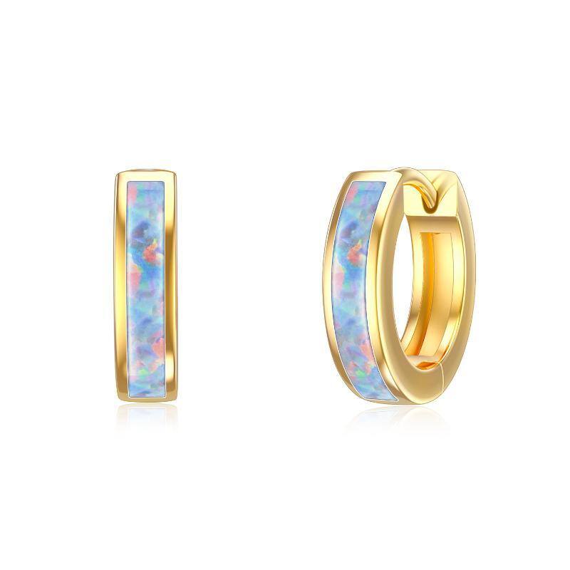 9K Gold Opal Hoop Earrings-1