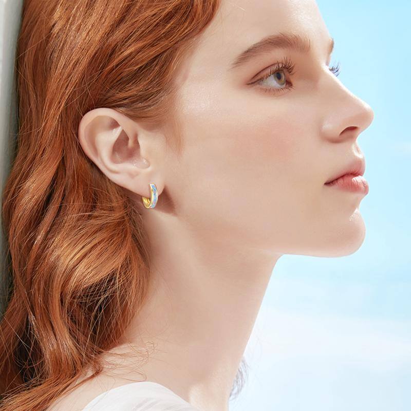 9K Gold Opal Hoop Earrings-2