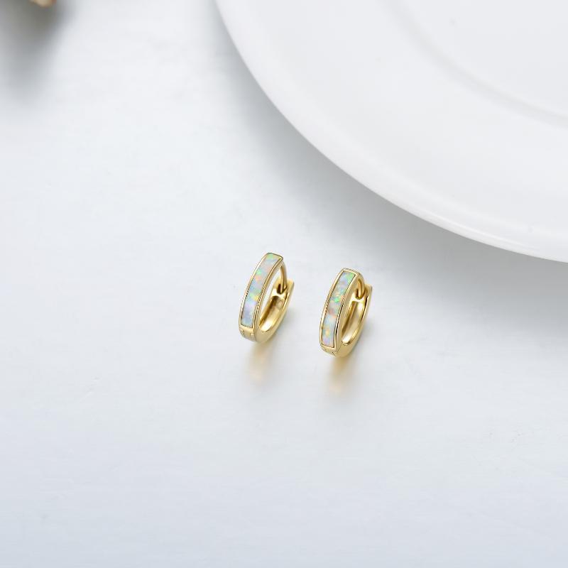 9K Gold Opal Hoop Earrings-3