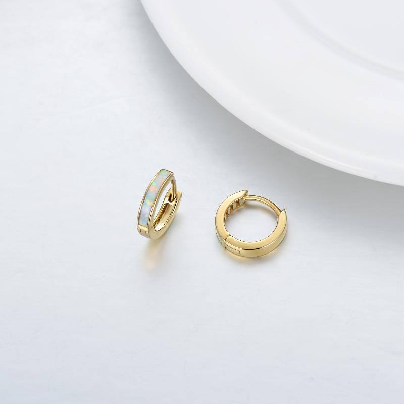 9K Gold Opal Hoop Earrings-4