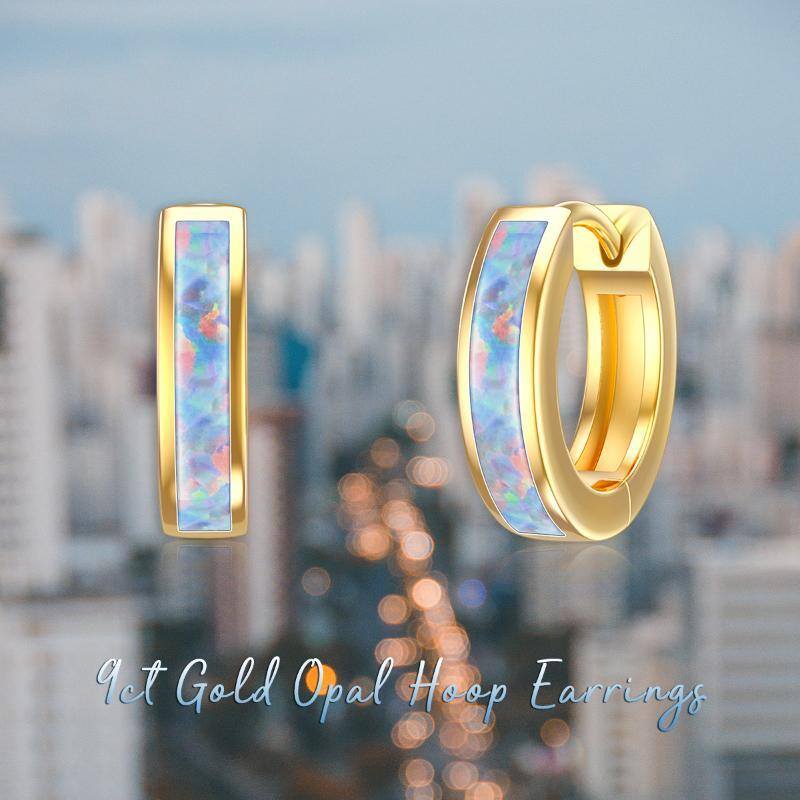 9K Gold Opal Hoop Earrings-5