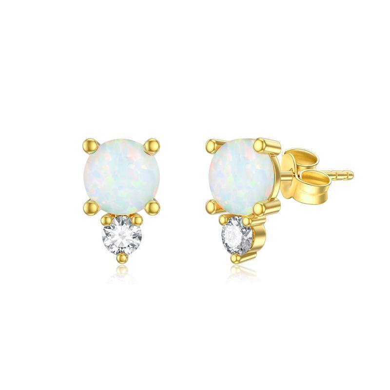 9K Gold Opal Round Stud Earrings-1