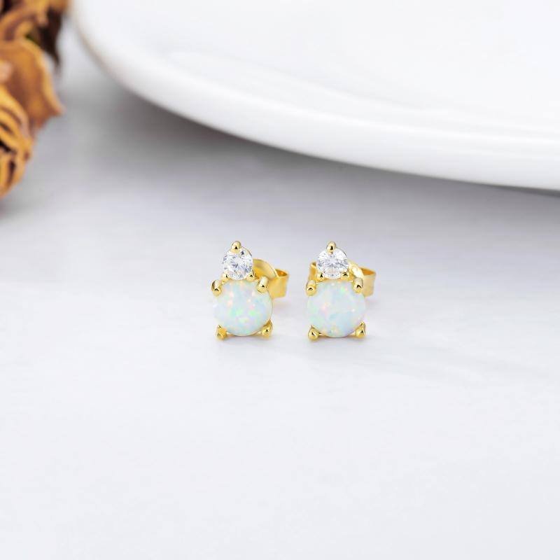 9K Gold Opal Round Stud Earrings-3