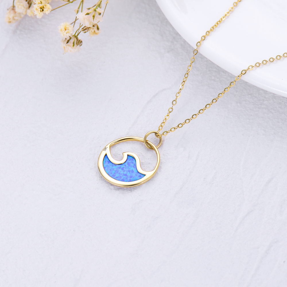 9K Gold Opal Spray Pendant Necklace-3