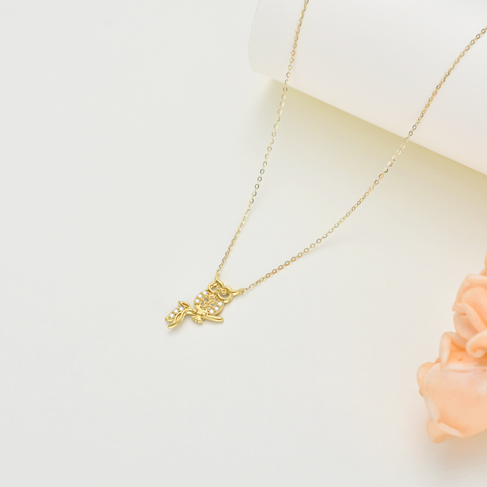 9K Gold Cubic Zirconia Owl Pendant Necklace-3