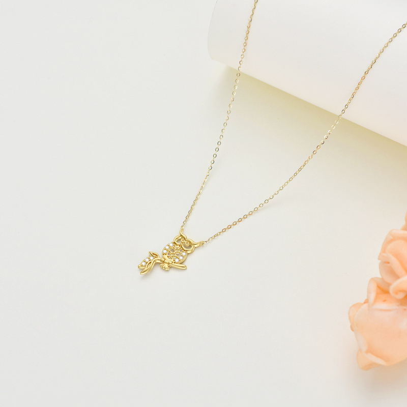 9K White Gold Cubic Zirconia Owl Pendant Necklace-3