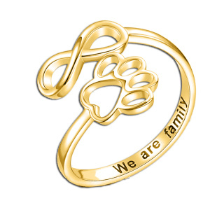 9K Gold Paw & Infinity Symbol Open Ring with Engraved Word-19