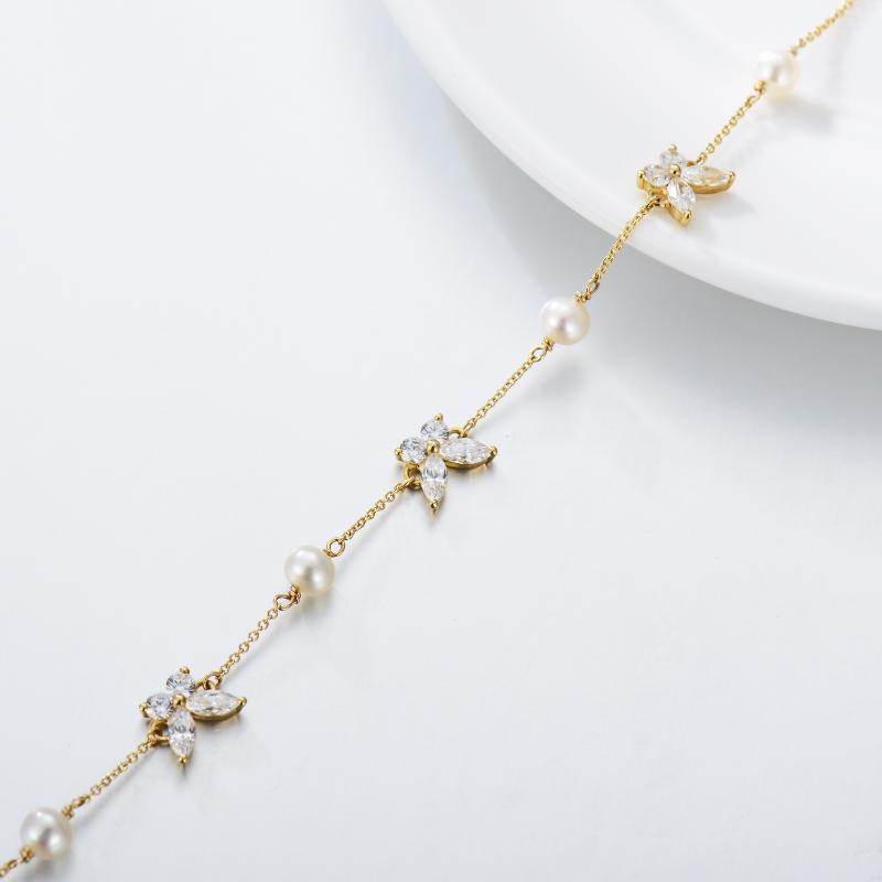 Bracelet en or 9K avec pendentif papillon en perles et zircon cubique-4