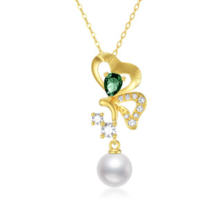 9K Gold Pearl Butterfly Pendant Necklace-51