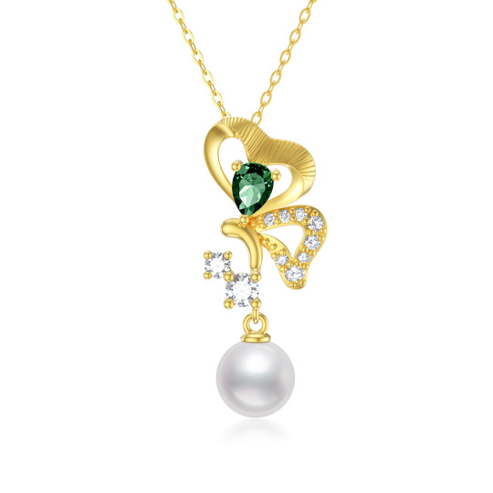 9K Gold Pearl Butterfly Pendant Necklace