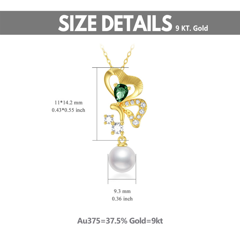 9K White Gold Pearl Butterfly Pendant Necklace-5