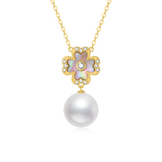 9K Gold Pearl Four-leaf Clover Pendant Necklace-49