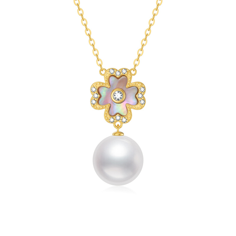 9K Gold Pearl Four-leaf Clover Pendant Necklace-6