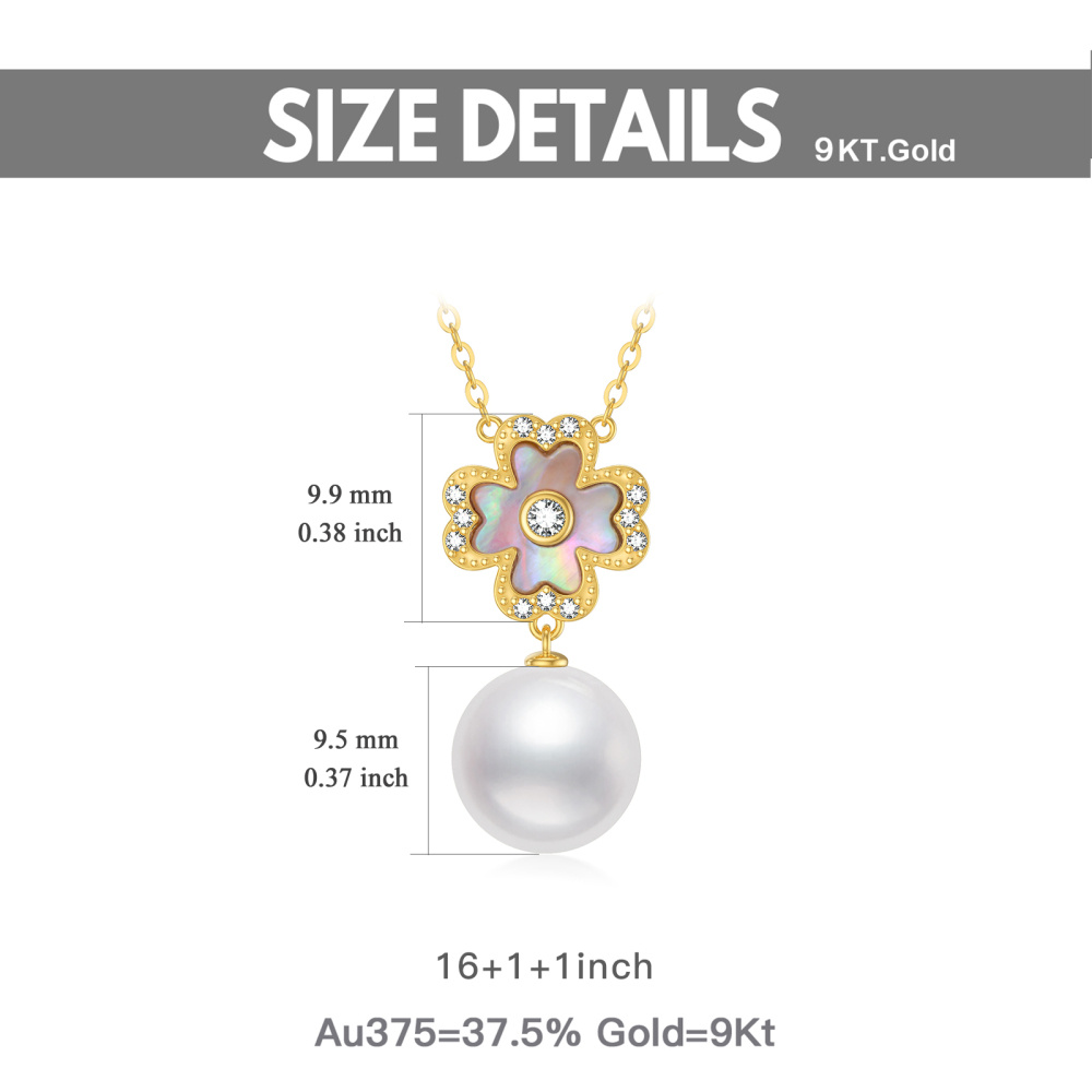 Collier à pendentif trèfle à quatre feuilles en or 9K et perles-5