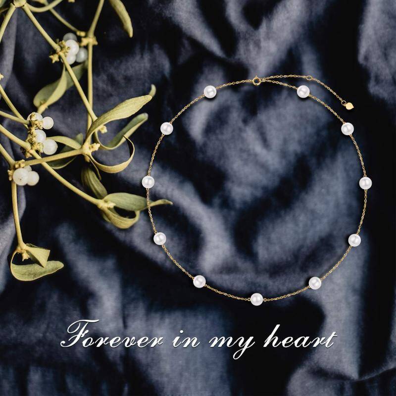 10K Gold Pearl Ginsberg Collar Metal Choker Necklace-3