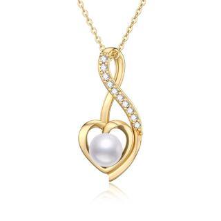 9K Gold Pearl Cubic Zirconia Heart Infinity Symbol Pendant Necklace For Women-41