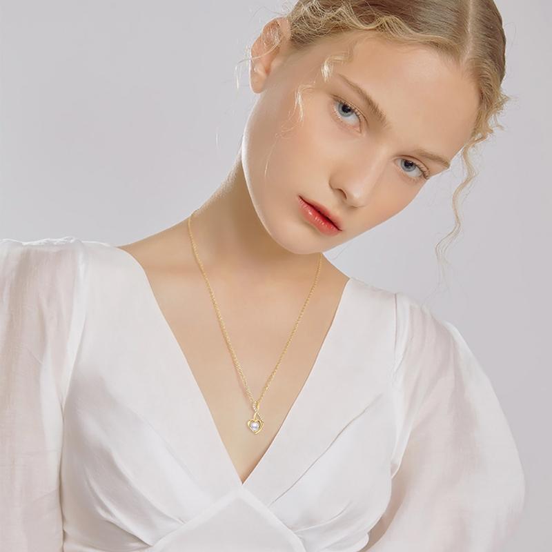 Collier avec pendentif en forme de cœur et symbole de l'infini en or 9 carats avec perles et zircones cubiques pour femme-2