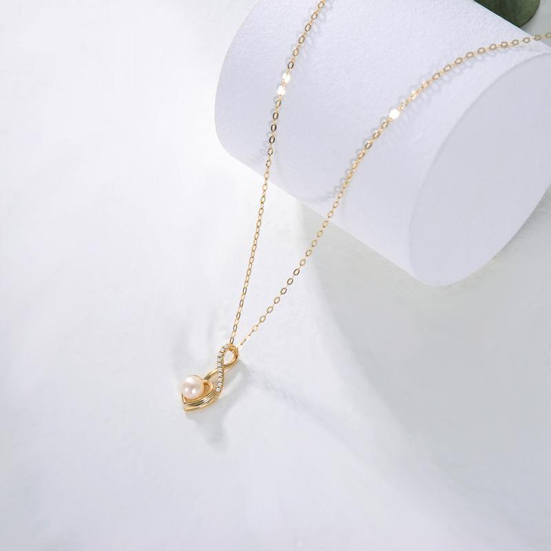 Collier avec pendentif en forme de cœur et symbole de l'infini en or 9 carats avec perles et zircones cubiques pour femme-4