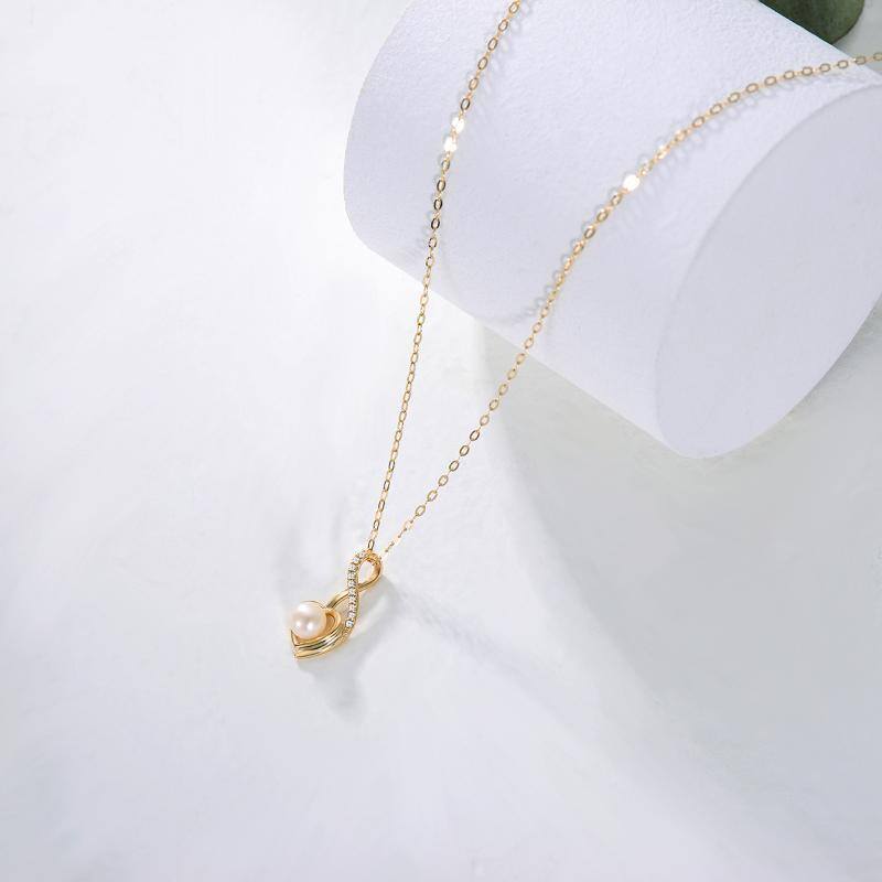 9K Gold Pearl Cubic Zirconia Heart Infinity Symbol Pendant Necklace For Women-4