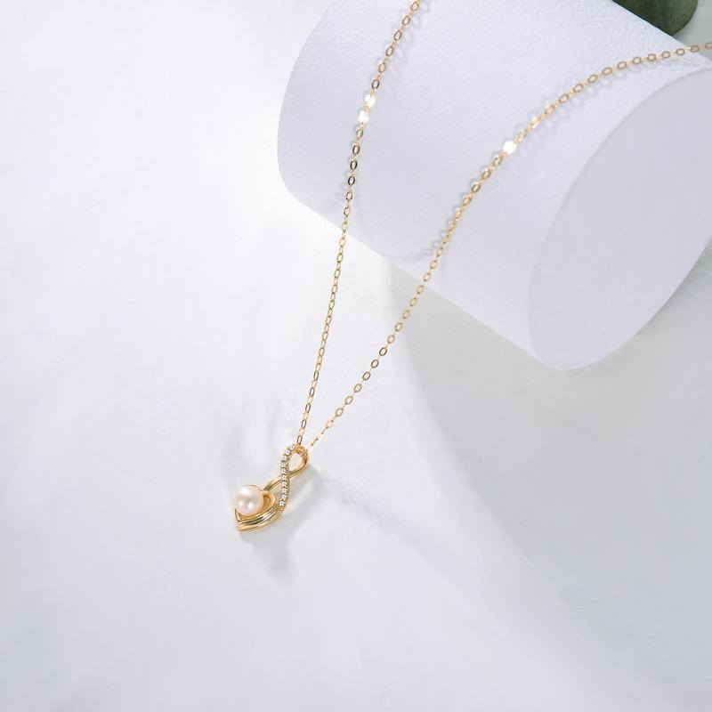 14K Gold Pearl Cubic Zirconia Heart Infinity Symbol Pendant Necklace For Women-4