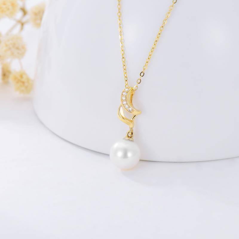 9K Gold Pearl & Cubic Zirconia Infinite Symbol Pendant Necklace-3