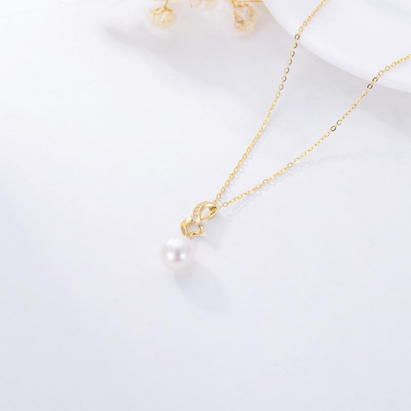 Collana in oro 9K con perle e zirconi a forma di simbolo infinito-4