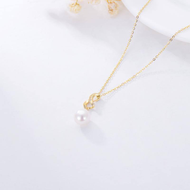 9K Gold Pearl & Cubic Zirconia Infinite Symbol Pendant Necklace-4