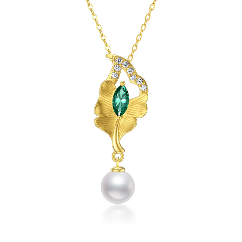 9K Gold Pearl Leaves Pendant Necklace-16