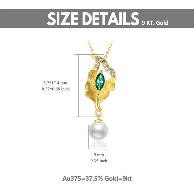 9K Gold Pearl Leaves Pendant Necklace-5