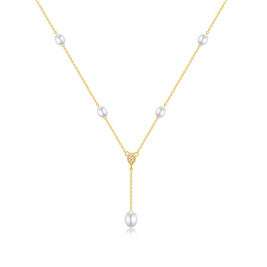 9K Gold Cubic Zirkonia & Perle Nicht-verstellbare Y-Halskette