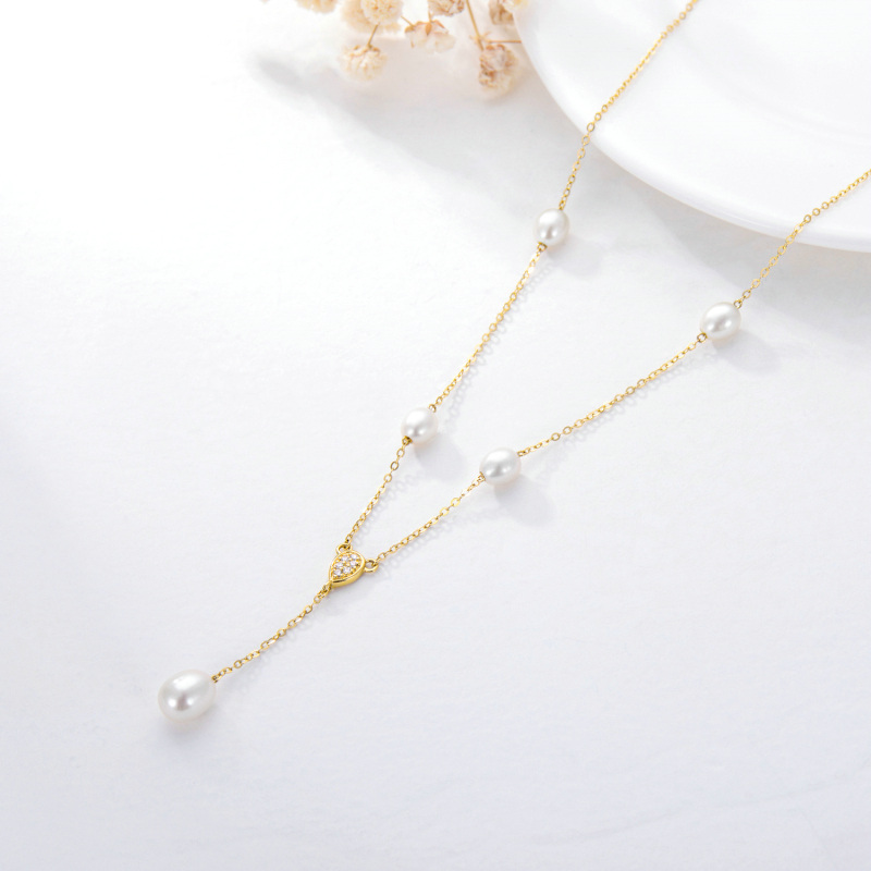 قلادة Y غير قابلة للتعديل من الذهب عيار 9 قيراط ومرصعة بالزركونيا المكعبة واللؤلؤ-4