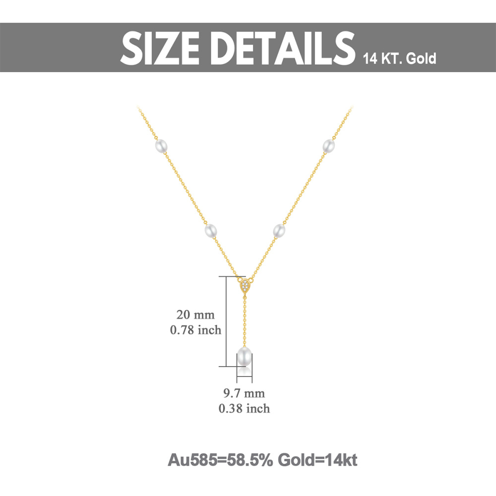 Collana a Y non regolabile in oro 9K con zirconi e perle-5