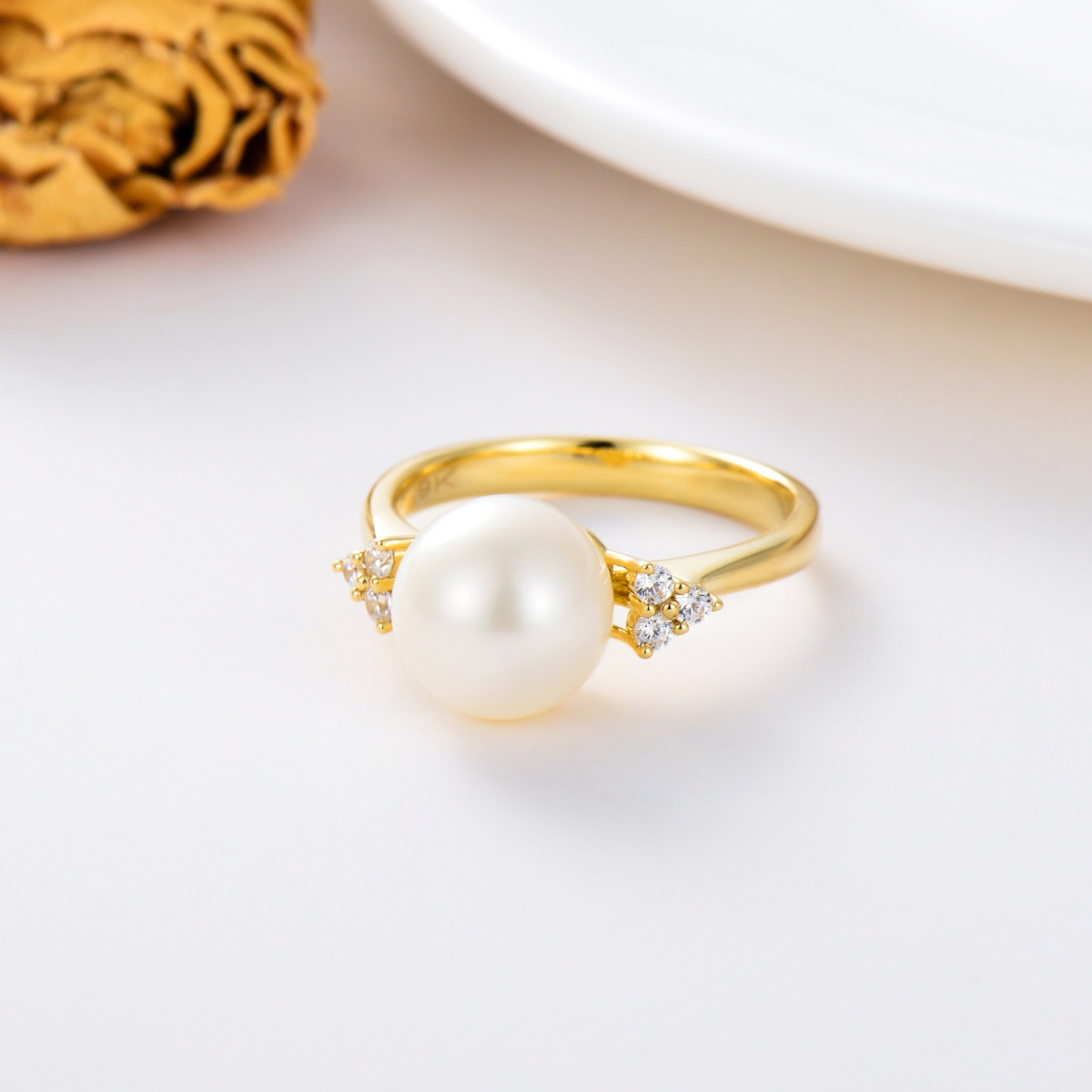 9K Gold Cubic Zirconia & Pearl Ring-3