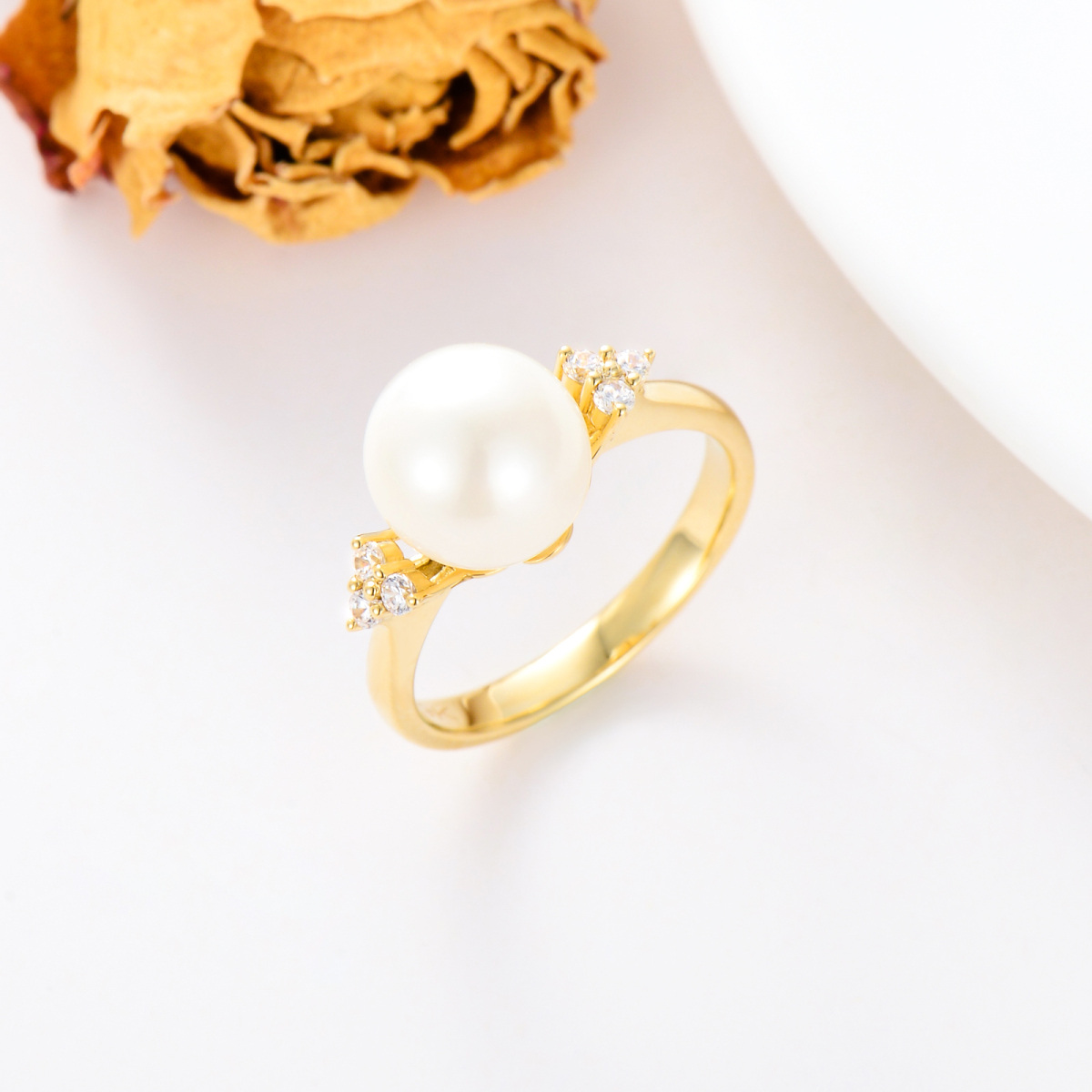 9K Gold Cubic Zirconia & Pearl Ring-4