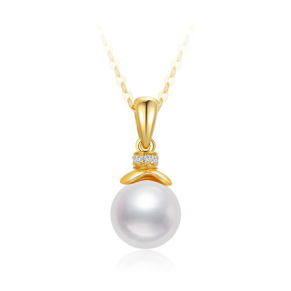 9K Gold Pearl Round Pendant Necklace-52