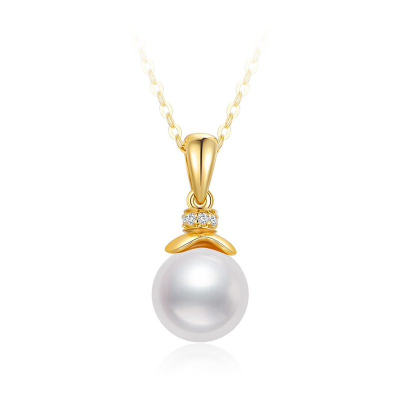 9K Gold Pearl Round Pendant Necklace-15