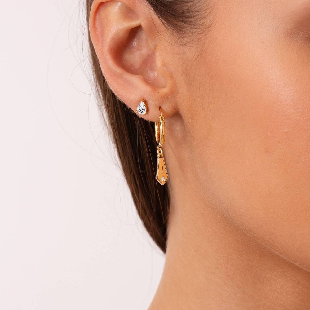 Pendientes de oro de 9 quilates con circonita cúbica, piedra de nacimiento personalizada y-2