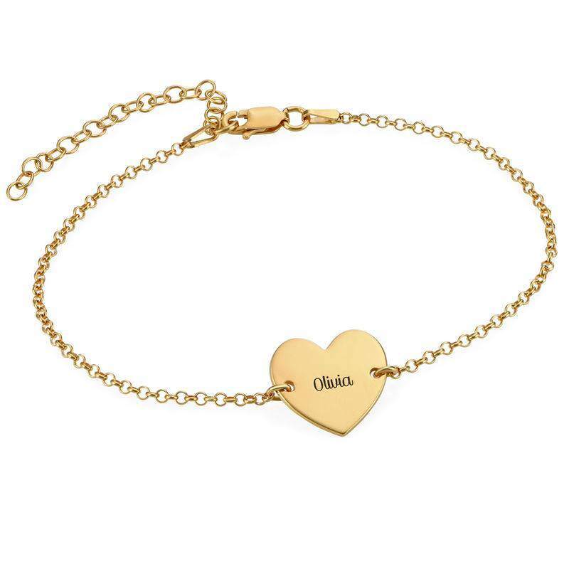 9K Gold Personalized Engraving & Heart Charm Bracelet For Women-1