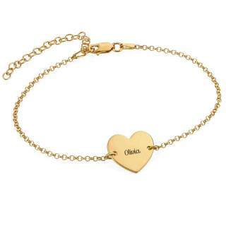 9K Gold Personalized Engraving & Heart Charm Bracelet For Women-5