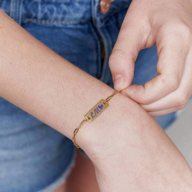 Pulsera de identificación grabada personalizada en oro de 9 quilates-2