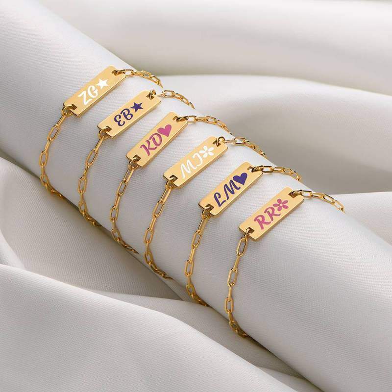 Pulsera de identificación grabada personalizada en oro de 9 quilates-3