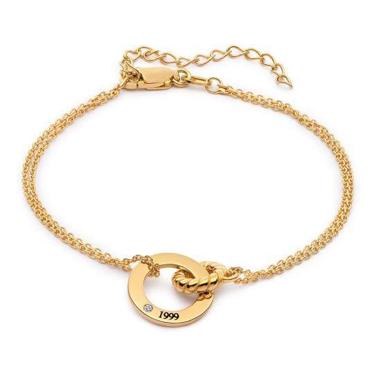 Pulseira com pingente de gravura personalizada de zircônia cúbica de ouro 9K para mulheres