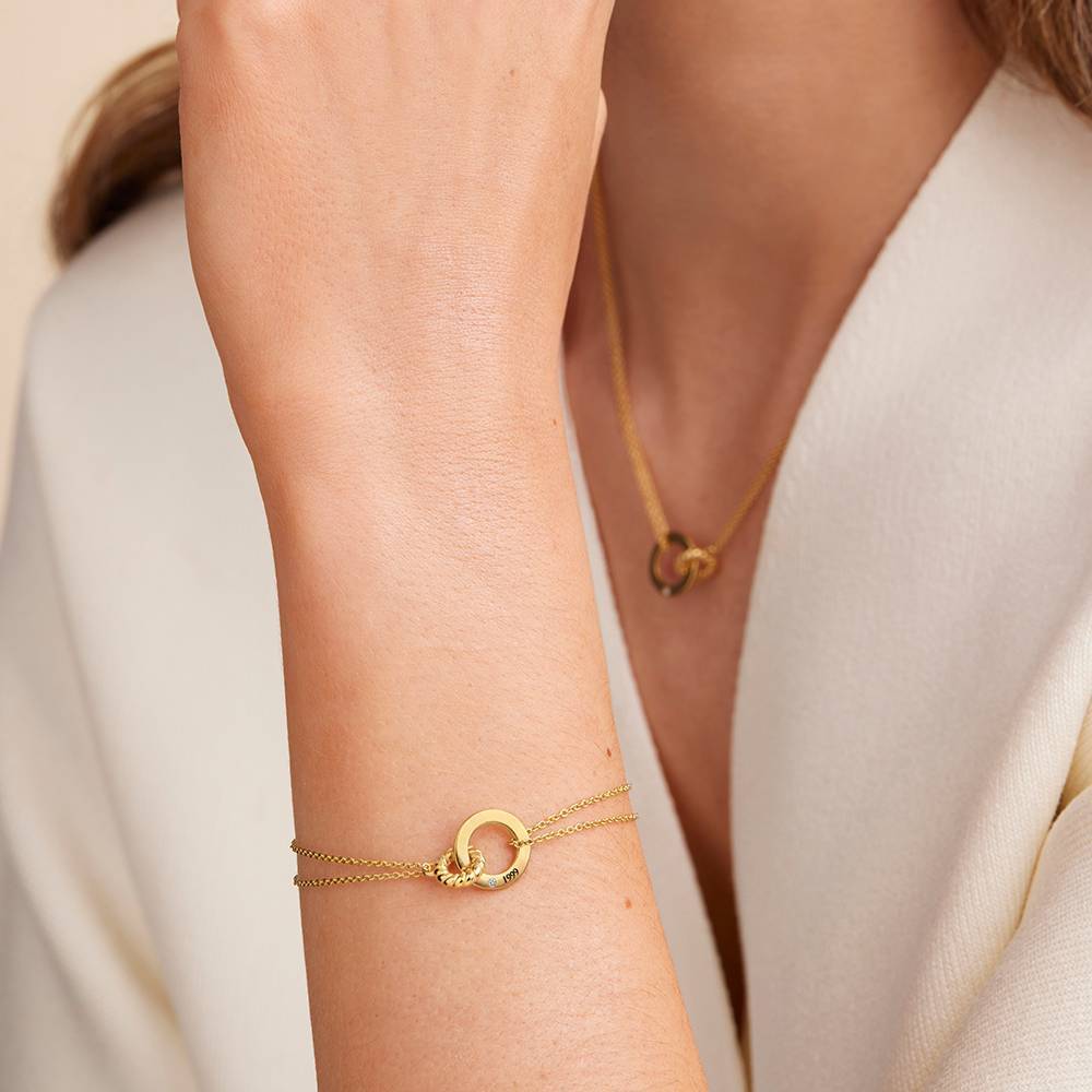 Pulseira pendente com gravação personalizada de zircónias cúbicas em ouro de 9K para mulhe-2