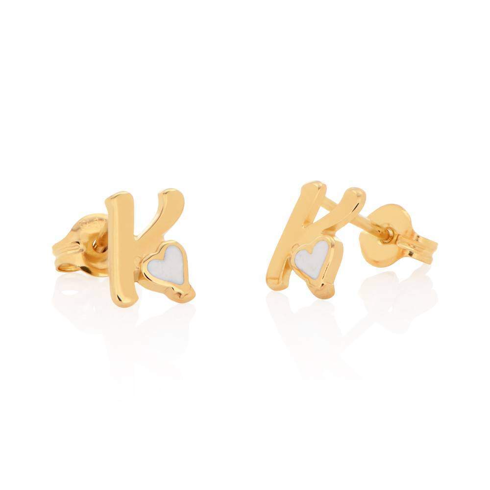 9K Gold Personalized Initial Letter Stud Earrings For Women-1