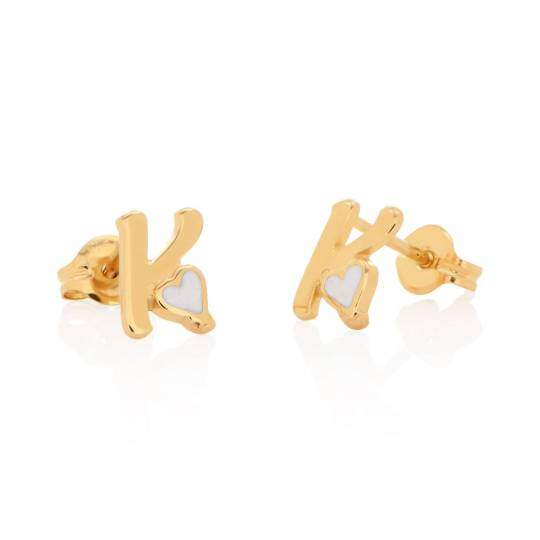 9K Gold Personalized Initial Letter Stud Earrings For Women