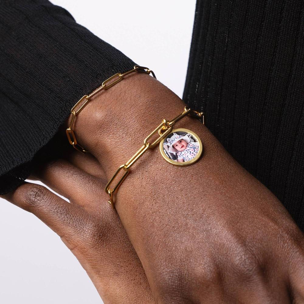 Pulseira com pingente de foto personalizada banhada a ouro amarelo e prata esterlina-2