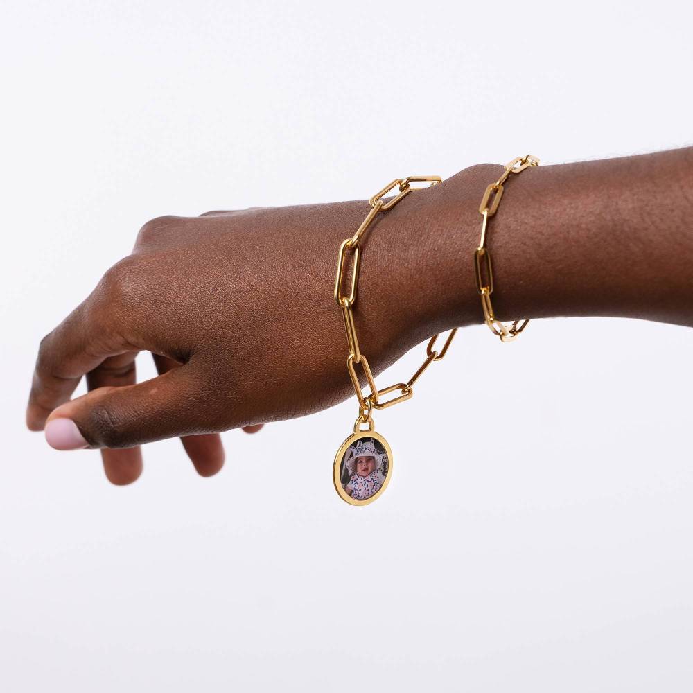 Pulseira com pingente de foto personalizada banhada a ouro amarelo e prata esterlina-3