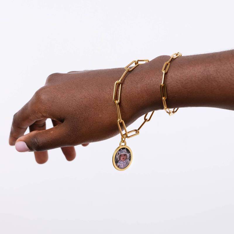 Sterling Silver with Yellow Gold Plated Personalized Photo Charm Bracelet-3