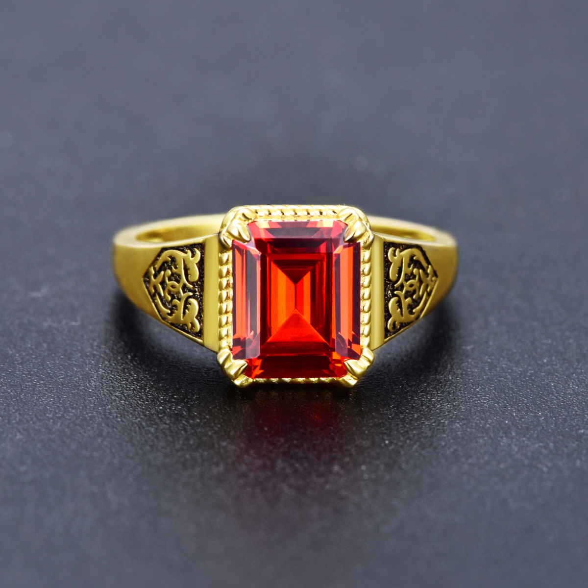 Bague en or 9K Princess Square Garnet Cubic Zirconia-1