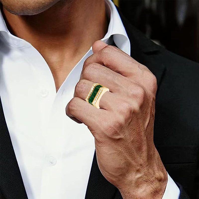 Anel de noivado para homem em ouro branco 9K com zircónias cúbicas e moissanitas de corte princesa, pedra de nascimento personalizada e gravação personalizada.-2